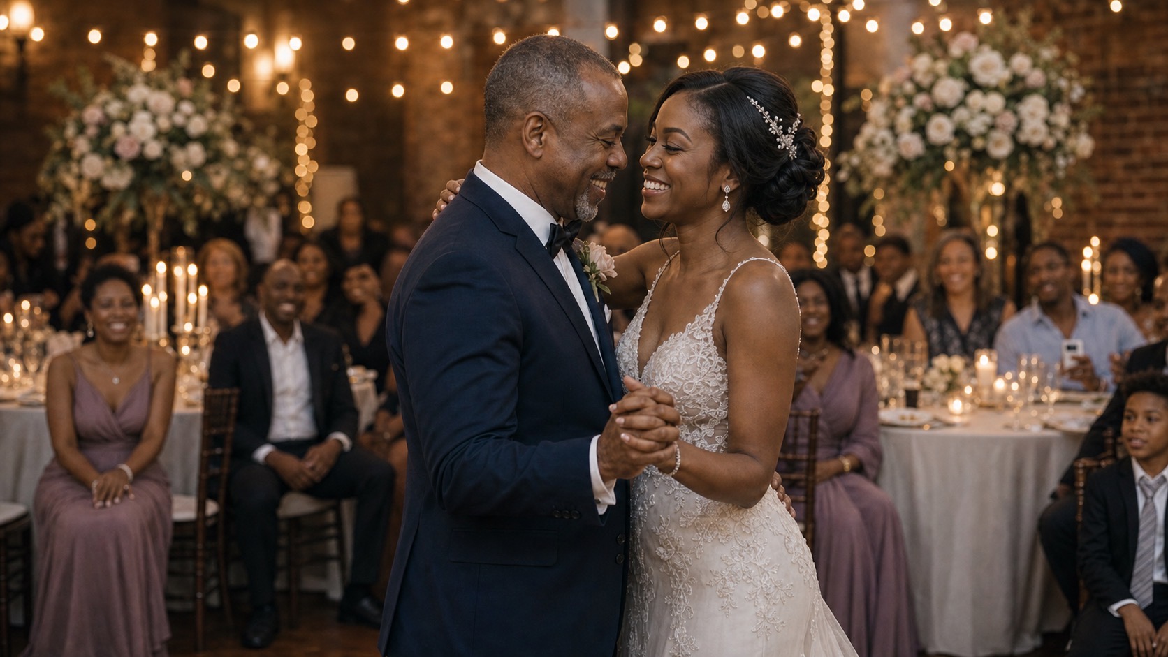 Emily dancing with her father at the reception
