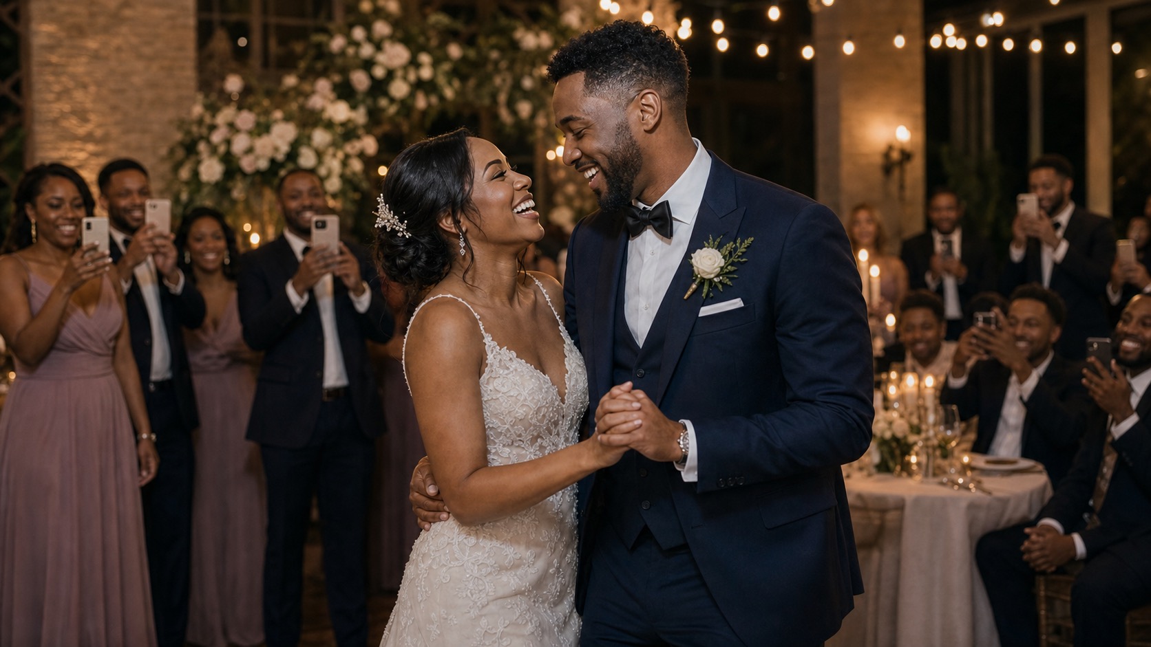 Emily and Jonah laughing during their first dance