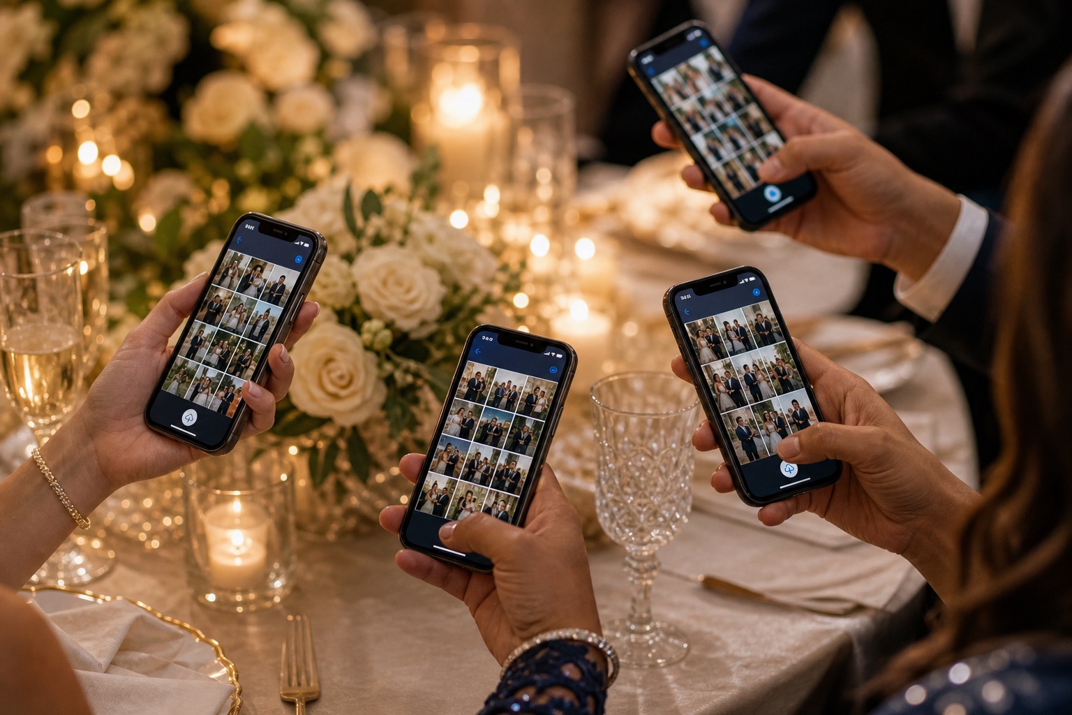 Guests viewing Emily and Jonah's live gallery on phones