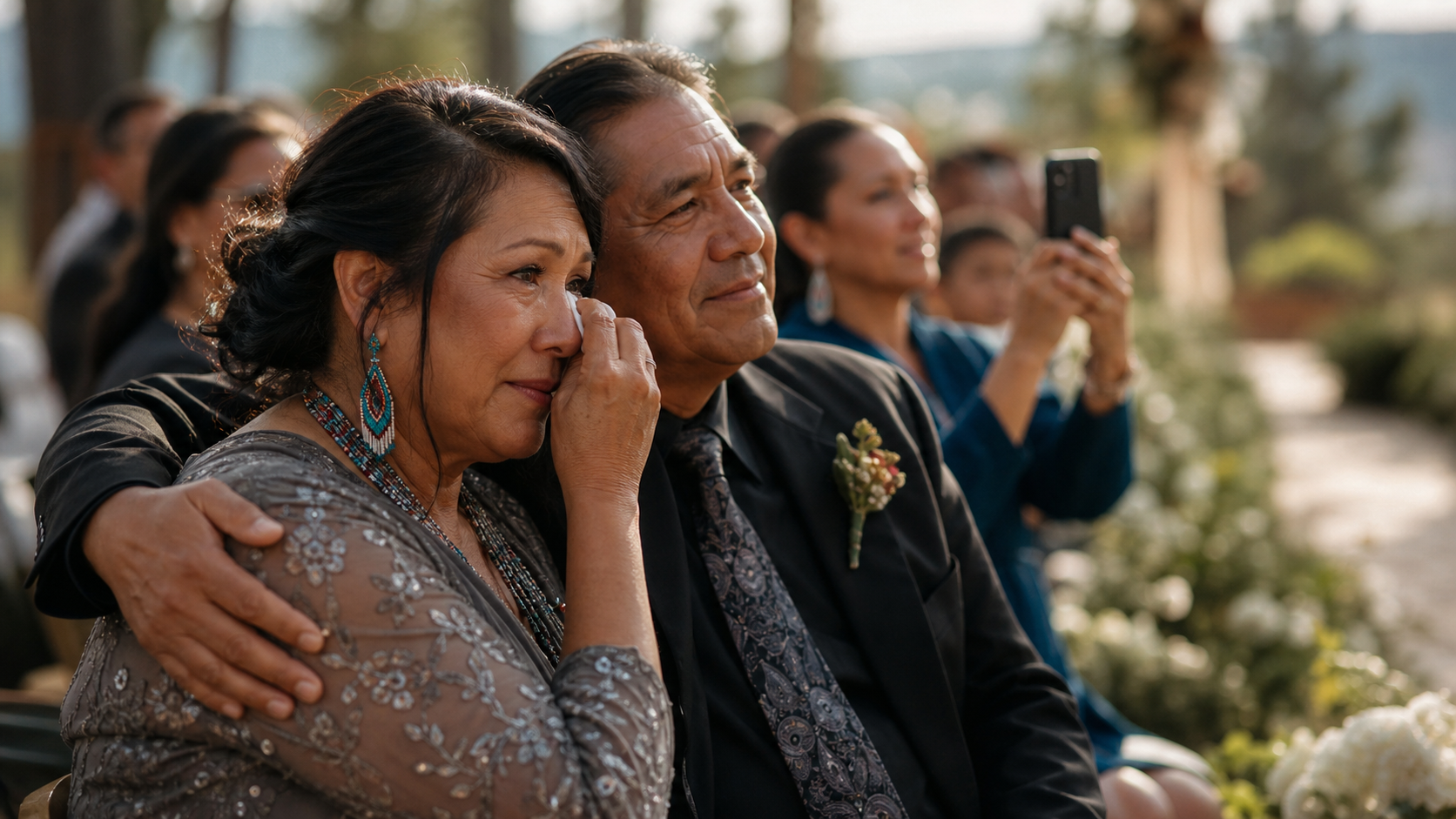 Parents reacting emotionally during a wedding ceremony