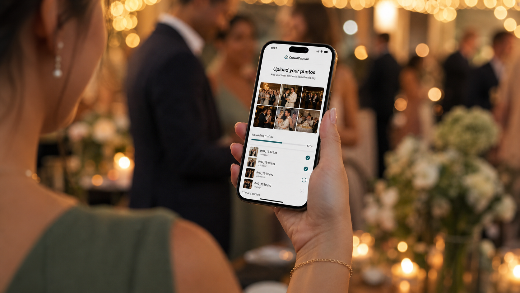 A guest uploading wedding photos from a phone