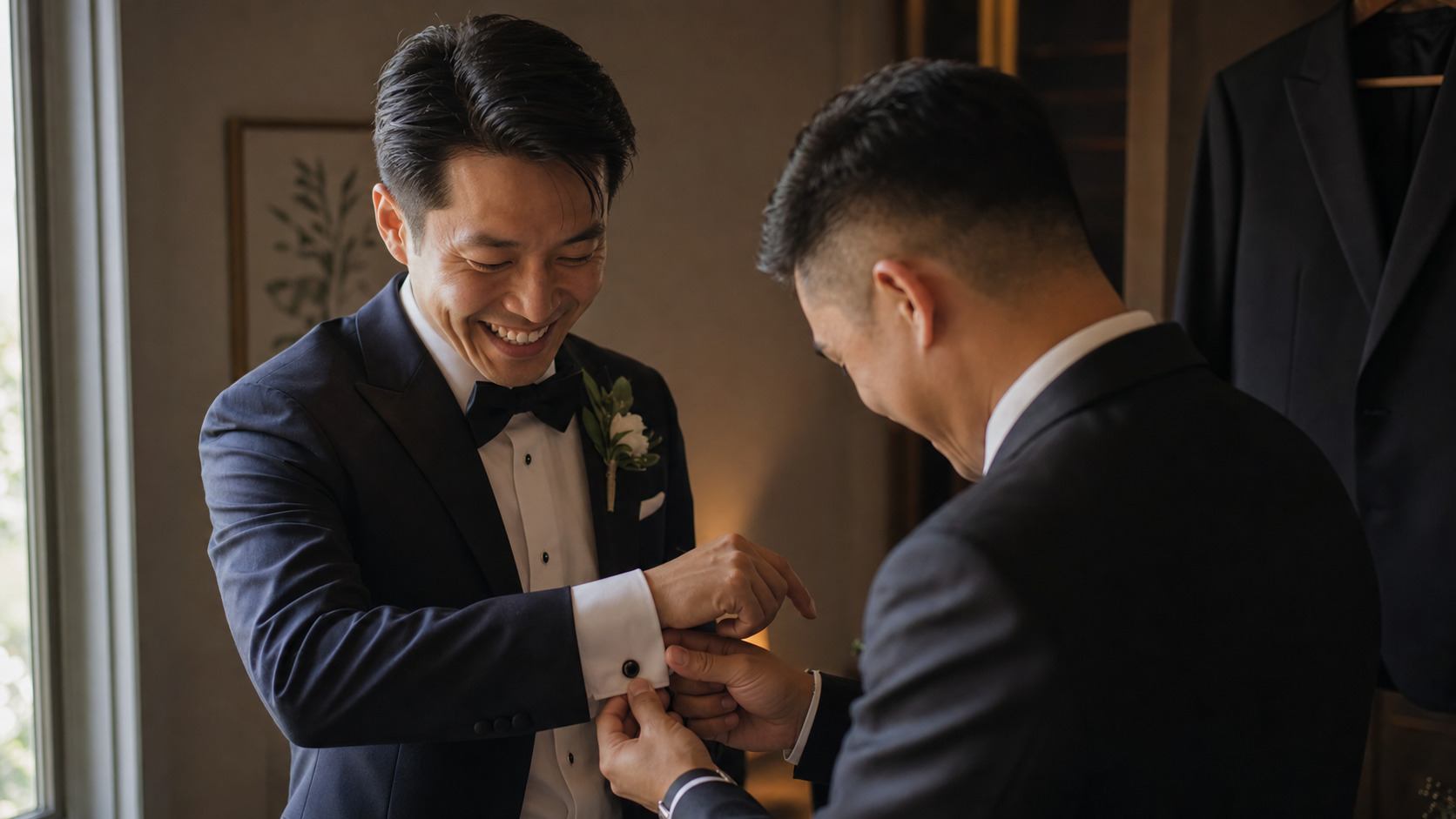 Groom reacting backstage before the ceremony
